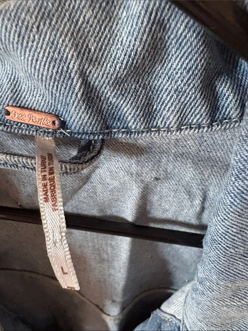 Free people Pearl-Embellished Distressed Light Blue Denim Jacket - Picture 3 of 7